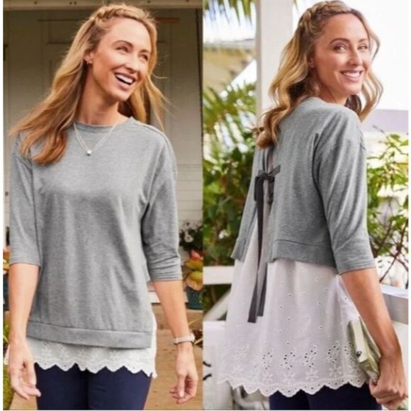 Matilda Jane In The Clouds Top‎ Women S Eyelet Lace Bottom Oversized Layered - Picture 1 of 11